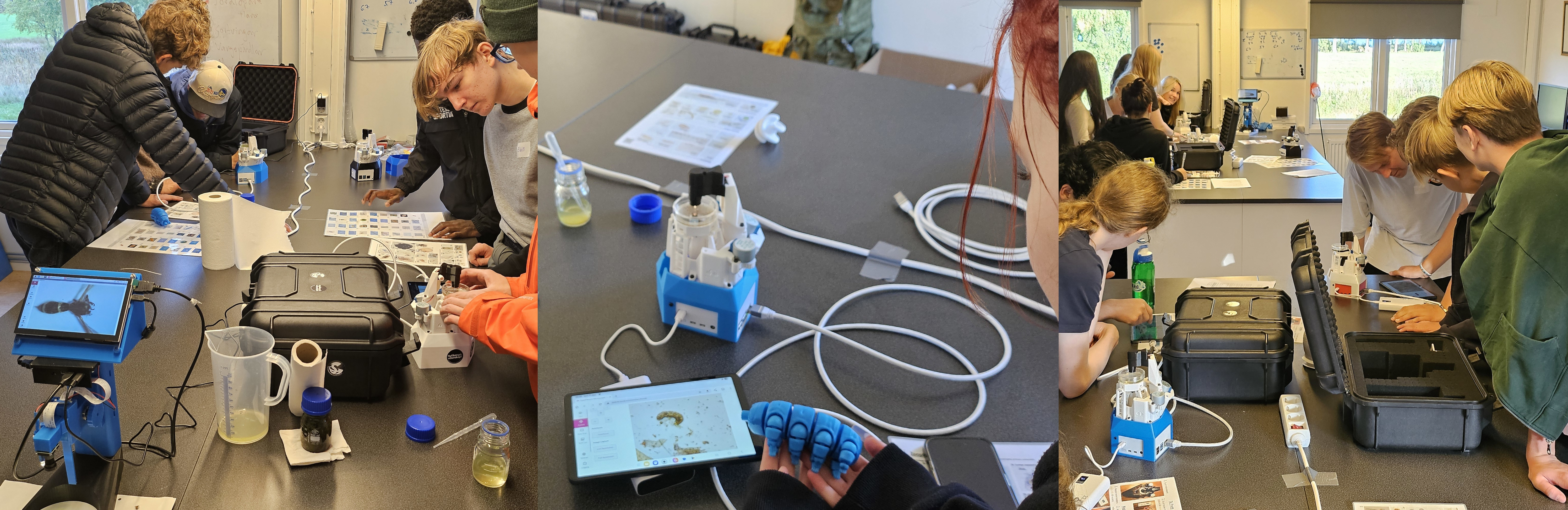 Students collecting image data of microscopic environments Students collecting image data of microscopic environments